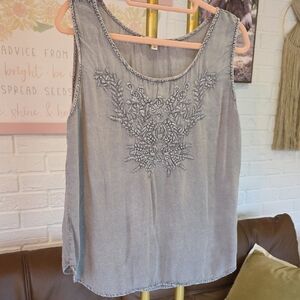 Solitaire Gray Embroidered Tank Top